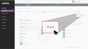 A student's profile in Xello open to the Course Planner tab. The cursor is clicking Print.